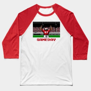 Red and White Football Gameday Retro 8 Bit Linebacker Baseball T-Shirt